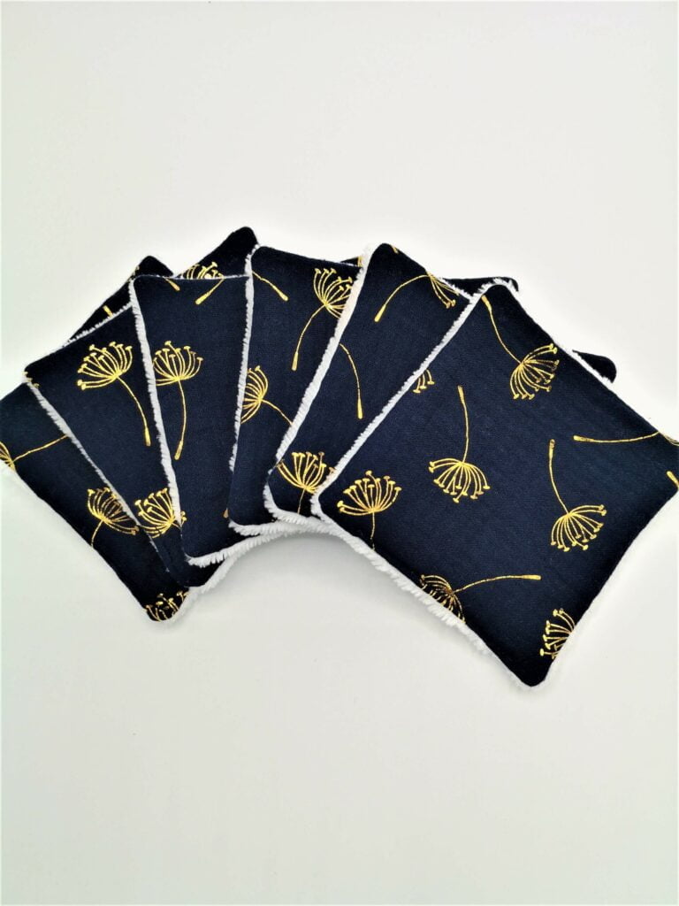 Lingettes double gaze bleu pissenlits dorés
