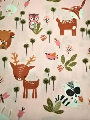 Tissu - Coton - Animaux de la forêt rose
