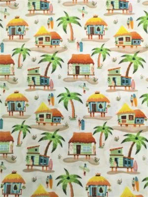 Tissu - Coton - Cocotiers huttes