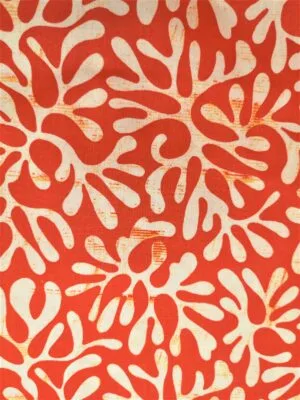 Tissu - Coton enduit - Algues sur fond orange
