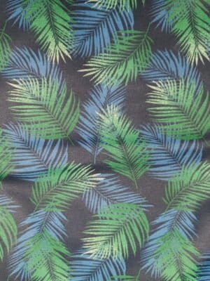 Tissu - Coton enduit - Feuilles vertes et bleues