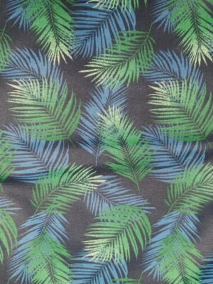 Tissu - Coton enduit - Feuilles vertes et bleues