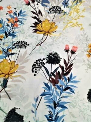 Tissu - Coton - Fleurs bleues et ocres