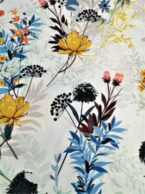 Tissu - Coton - Fleurs bleues et ocres