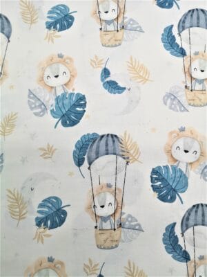 Tissu - Coton - Lions montgolfières
