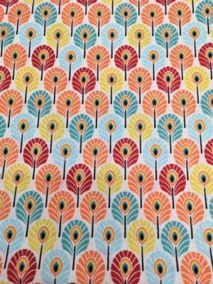 Tissu - Coton - Plumes de paon multicolores