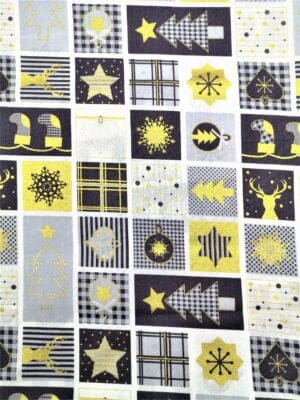 Tissu - Noël - Patchwork gris doré