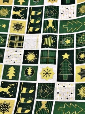 Tissu - Noël - Patchwork vert doré