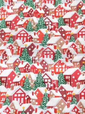 Tissu - Noël - Village enneigé