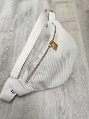 Sac banane “Velours Crème” — réalisation faite main