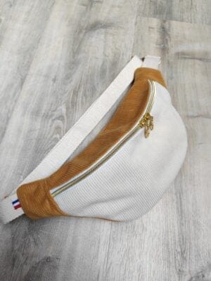 Sac banane “Velours Bicolore Ocre/Crème” — réalisation faite main