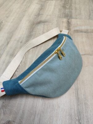 Sac banane “Velours Bicolore Vert Lagon/Bleu canard” — réalisation faite main