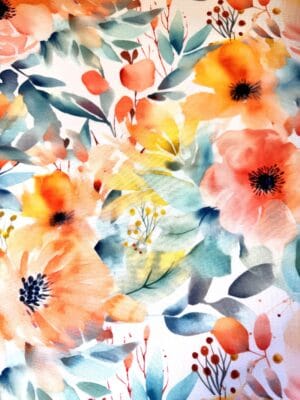 Tissu - Designer -Fleurs aquarelle